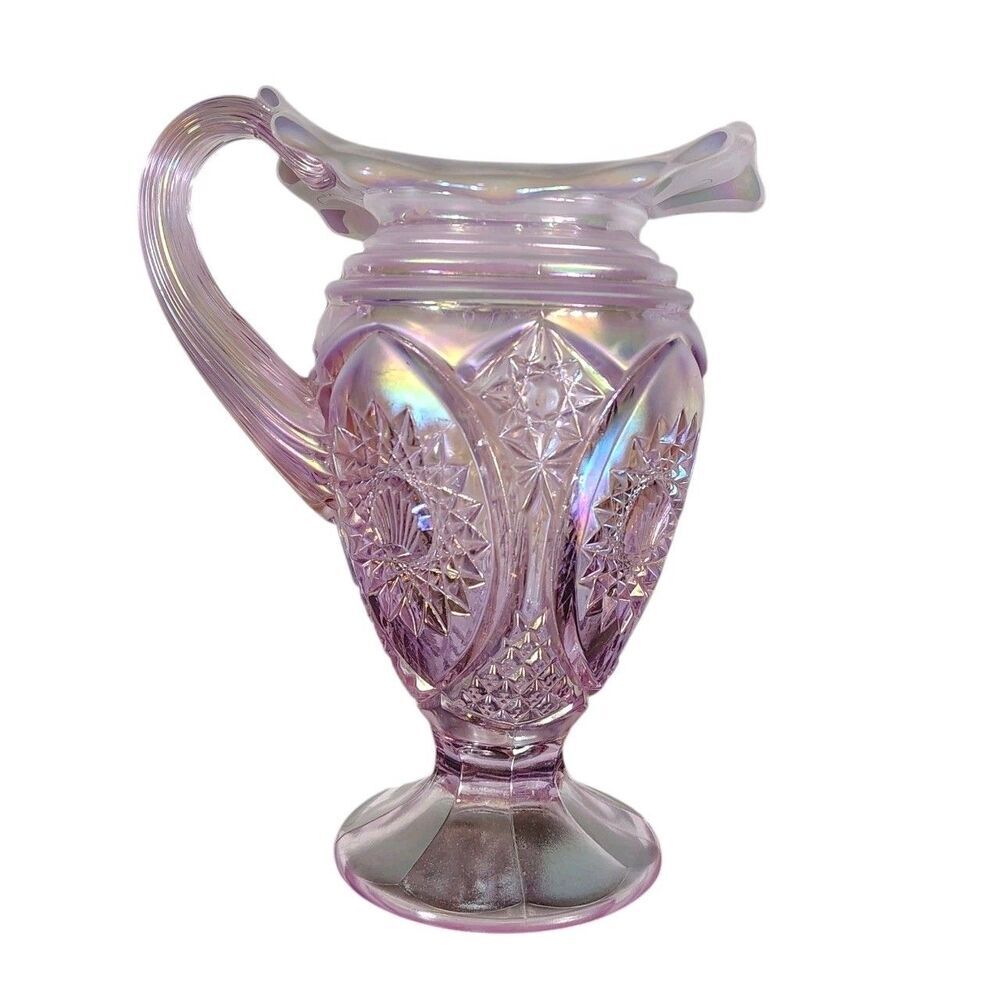 Fenton Glass Pitcher Purple Hobstar Iridescent Irridized Opalescent Carnival